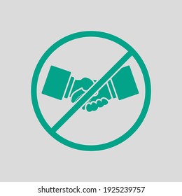 No Hand Shake Icon. Green on Gray Background. Vector Illustration.