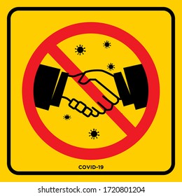 NO Hand Shake Social Distancing Yellow Warning Sign Sticker in Public Area to Stop COVID 19 Corona Virus