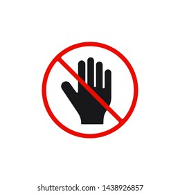 No Hand sign in the red circle. Vector isolated illustration.