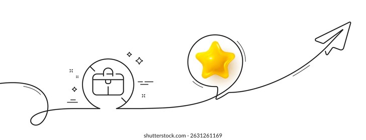No handbag line icon. Continuous line with share plane. Forbidden hand baggage sign. Travel bag not allowed symbol. 3d star in speech bubble. No handbag single line ribbon. Loop curve pattern. Vector