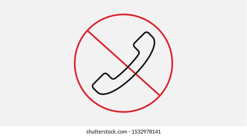 No handset icon. Forbidden receiver icon.No phone, telephone, cellphone. Warning and forbidden sign. Forbidden handset icon. Line vector icon. Forbidden call vector. 