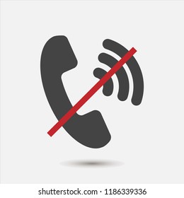No handset vector icon on gray background. Flat image no phone icon with  shadow.
