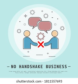 No handshake business deal vector illustration. Modern flat thin line icon design. Stop coronavirus concept. Two businessman and bubbles sign icon.