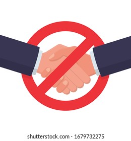 no handshake. danger of virus infection. red prohibition sign. caution infection on hands. Avoid physical contact. Prevention of coronavirus disease. Vector illustration isolated on white background.