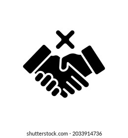No handshake glyph icon. Vector fill black illustration.