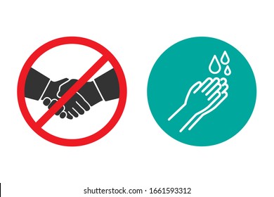 No Handshake And Hand Washing Icons In A Flat Design