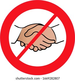 No handshake icon with red forbidden sign, avoiding physical contact and coronavirus infection. Forbidden handshake symbol concept. Vector illustration.