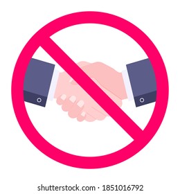 No hay signo de icono de apretón de manos con dos manos y la ilustración roja del vector de círculo prohibido aislado en el fondo blanco.