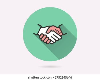 No hay icono de apretón de manos. Ilustración simple con sombra larga aislada para diseño gráfico y web.