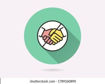 No handshake icon. Simple illustration with long shadow isolated for graphic and web design.