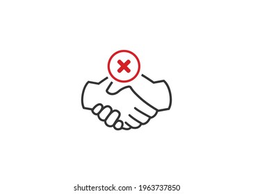 No handshake icon. Vector outline icon of restricting handshake during infection outbreak.