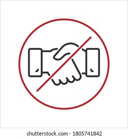 no handshake icon, warning forbidding contact, prohibiting shake, thin line web symbol on white background - editable stroke vector illustration eps10