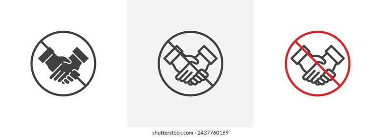 No Handshake Sign Isolated Line Icon Style Design. Simple Vector Illustration