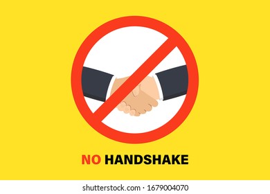 No handshake. Sign prohibiting handshakes. Coronavirus Prevention. Bacteria when shaking hands. Warning dirty handshake virus spread. 2019-nCoV, Wuhan Coronavirus Prevention