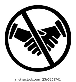 No handshake solid icon, covid-19 prevention concept, avoid physical contact and infection to prevent coronavirus sign on white background, Ban handshake icon glyph style. Vector graphics