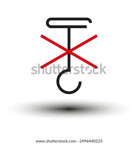 No hanging clothes icon. Red cross. Black and white symbol. Vector illustration.