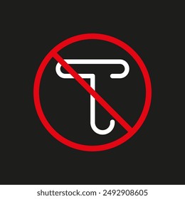 No hanging clothes. Red circle and slash. White clothes hanger. Black background. Vector illustration.