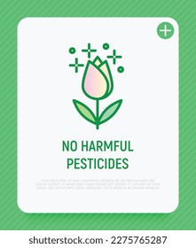 No harmful pesticides symbol. Thin line icon. Organic product label. Modern vector illustration.