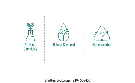 no harsh chemicals, natural chemical, biodegradable icon vector illustration 