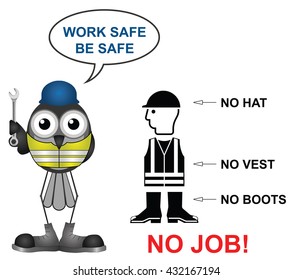 No hat no boots no vest no job construction site message isolated on blue background
