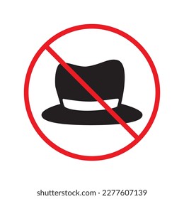 No hay icono de sombrero. Icono de vestir prohibido. No hay señal de vector de sombrero. Advertencia, precaución, atención, restricción de etiqueta prohibición de peligro diseño de pictograma de símbolo plano. No usar el icono de sombrero