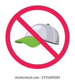 Sinal de chapéu, ícone de tampa não permitida, não use o símbolo de chapéu, sinal de calça proibida, sinal de cobertura de cabeça não permitido, ilustração vetorial