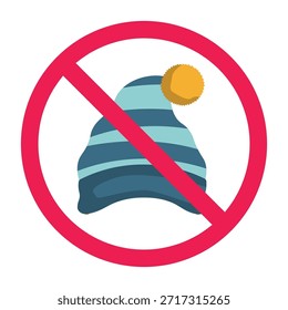 Sem sinal de chapéu, sem sinal de cap, sinal proibido com ícone de gorro de malha de chapéu de inverno, ilustração vetorial
