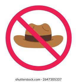Sem sinal de chapéu, sinal de chapéu de cowboy proibido, chapéu de cowboy com círculo cruzado vermelho, nenhum headwear permitido ícone, vetor chapéu de cowboy proibido