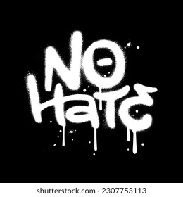 No hate - Urban Graffiti lettering quote. Splatter drips, grunge texture, dirty paint texture vector illustration. 90s - Y2k street art.