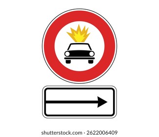No Hazardous Material Transport Sign with Rightward Action Direction – High Quality Vectorial Stock Image