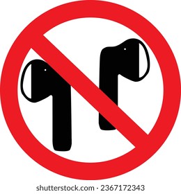 No hay icono de auriculares. No permitir el símbolo Earphones. No se permiten audífonos. estilo plano. 