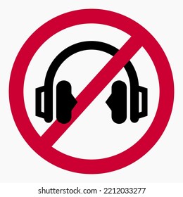 No headphones. Music is not. Don't listen to music. Vector icon.
