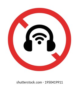 No headphones red prohibition vector sign. Do not wear headphones.
