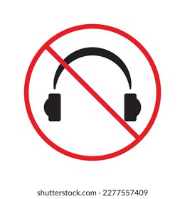 No headphones vector pictogram. Forbidden gadgets icon. No headphone flat sign design. Prohibited gadget icon. Warning, caution, attention, restriction ban label danger symbol. Do not wear headphones