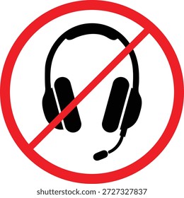 No headset allowed sign with red circle and line headset icon