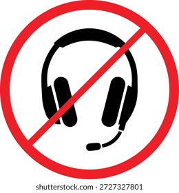 Sinal de auscultador ou fone de ouvido não permitido com círculo e linha vermelhos