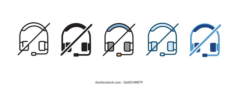 Nenhum Conjunto De Ícones De Headset - Símbolos De Comunicação De Proibição