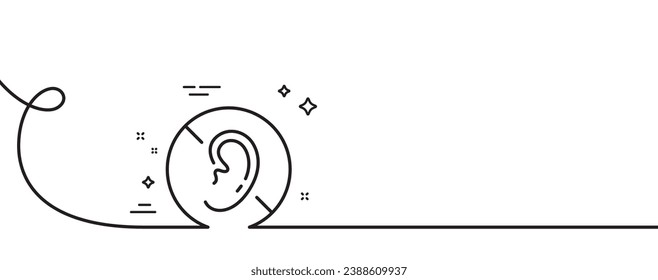 No hearing line icon. Continuous one line with curl. Mute mic sign. Mute audio sound symbol. No hearing single outline ribbon. Loop curve pattern. Vector