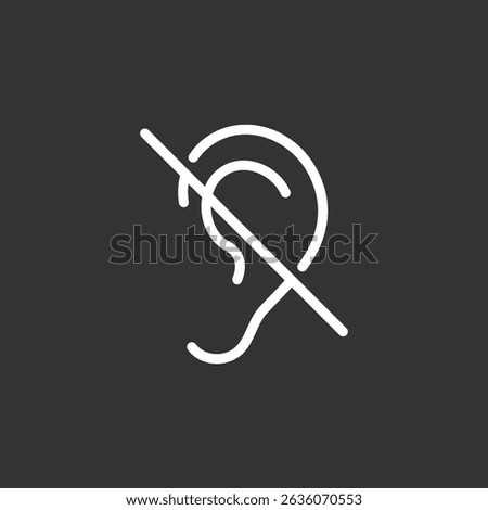 No hearing vector icon. Ear off, stop listening symbol, deaf sign. Line style, editable stroke