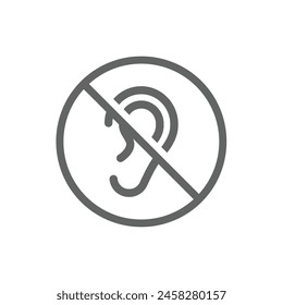 No hearing vector icon. Silence and no listening or deafness sign.