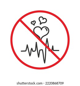 No heart icon. Forbidden heart vector sign. Warning, caution, attention, restriction, danger flat sign design. No love symbol pictogram