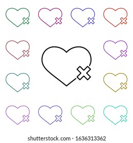 No heart multi color style icon. Simple thin line, outline vector of heartbeat icons for ui and ux, website or mobile application