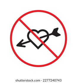 No heart vector icon. Forbidden heart flat sign design. Warning, caution, attention, restriction, danger  attention laben ban. No love symbol pictogram