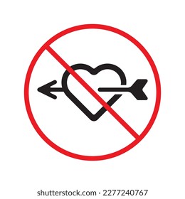 No heart vector icon. Forbidden heart flat sign design. Warning, caution, attention, restriction, danger  attention laben ban. No love symbol pictogram