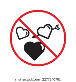 No hay icono del vector del corazón. Diseño de señales planas cardíacas prohibidas. Advertencia, precaución, atención, restricción, prohibición de los laboratorios de atención al peligro. Ningún pictograma de símbolo de amor