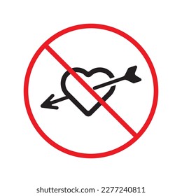 No heart vector icon. Forbidden heart flat sign design. Warning, caution, attention, restriction, danger  attention laben ban. No love symbol pictogram