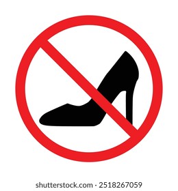 Kein High-Heels-Symbol. High Heels verboten Verbotszeichen Symbol einzeln auf weißem Hintergrund, Vektorgrafik. High Heels verboten rotes Symbol in einem flachen Stil.