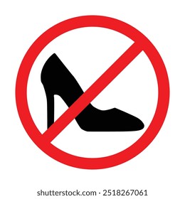 Kein High-Heels-Symbol. High Heels verboten Verbotszeichen Symbol einzeln auf weißem Hintergrund, Vektorgrafik. High Heels verboten rotes Symbol in einem flachen Stil.