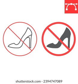 No high heels line and glyph icon, prohibition and forbidden, no women shoes sign, vector graphics, editable stroke outline sign, eps 10.