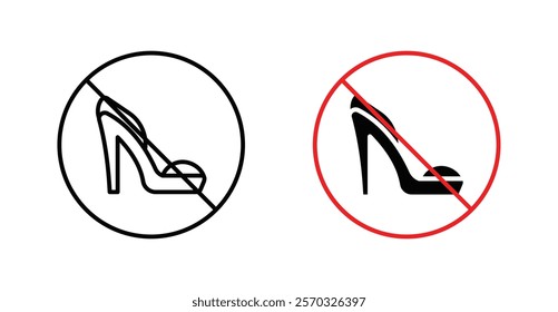 No high heels sign vectors set in black. line and flat versions